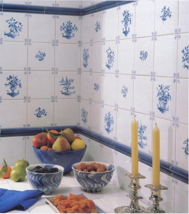 Carre pytka kuchenna seria Aquarelle dekoracja Majoliques - gres emaliowany 14 x 14 cm