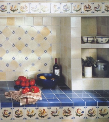 Aranacja kuchenna, dekoracja Coqs - gres emaliowany 11 x 11 cm -  seria Colombiere Carre