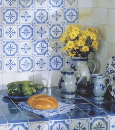Carre seria Colombiere dekoracja Giverny - gres emaliowany 11x11 cm w aranacji kuchennej