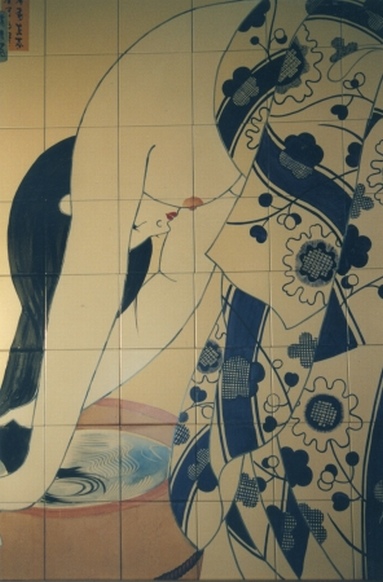 Motyw japoński, obraz wykonany ręcznie na płytkach CARRE