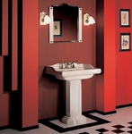 Herbeau , łazienka Monarque w stylu Art Deco , umywalka stojąca Monarque , kinkiety Monarque , lustro Monarque