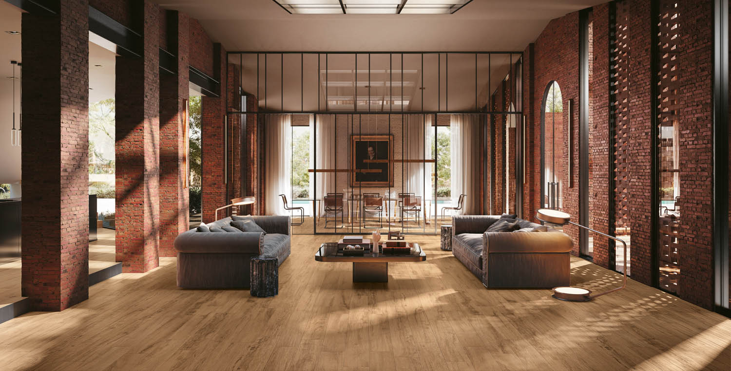 Płytki drewnopodobne do eleganckiego living room - Novoceram Abea Miel