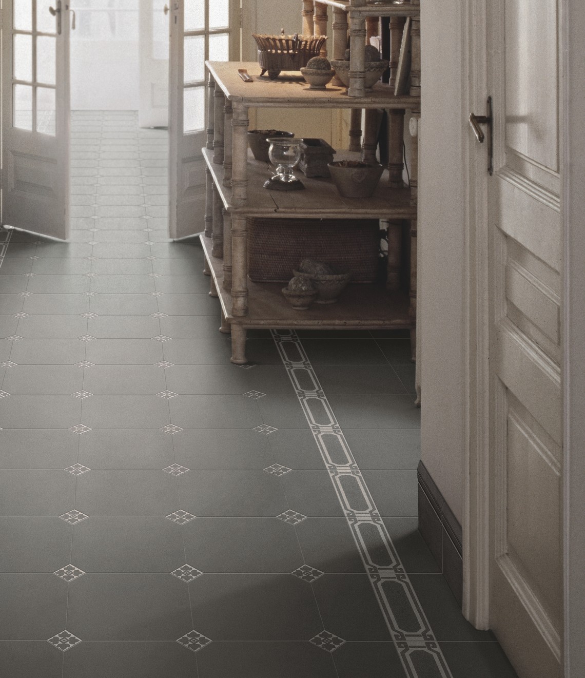 płytka Ceramiche Grazia Old England przykładowa aranżacja w kolorze szarym