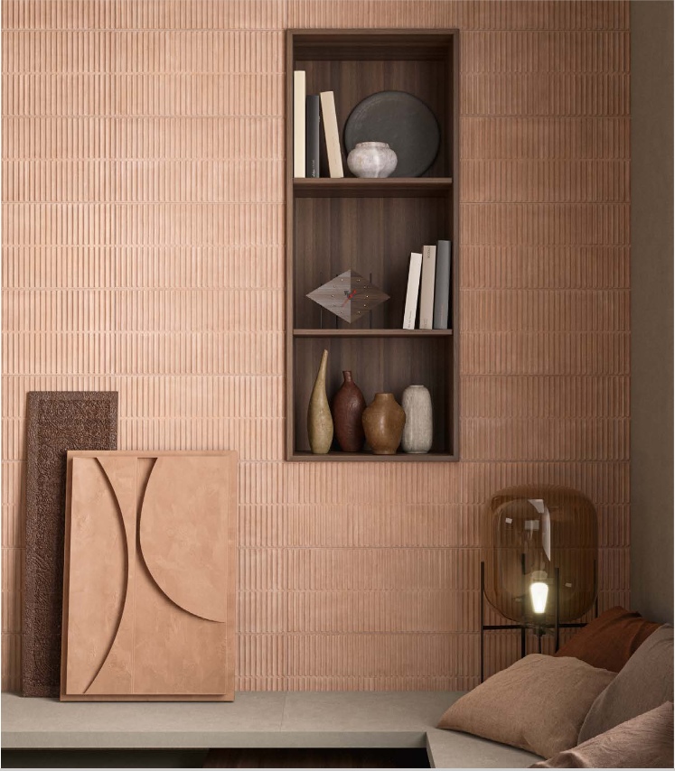płytki 3D w kolorze ziemi w prążki na ścianę Piemme Homey Stripes Clay Mat
